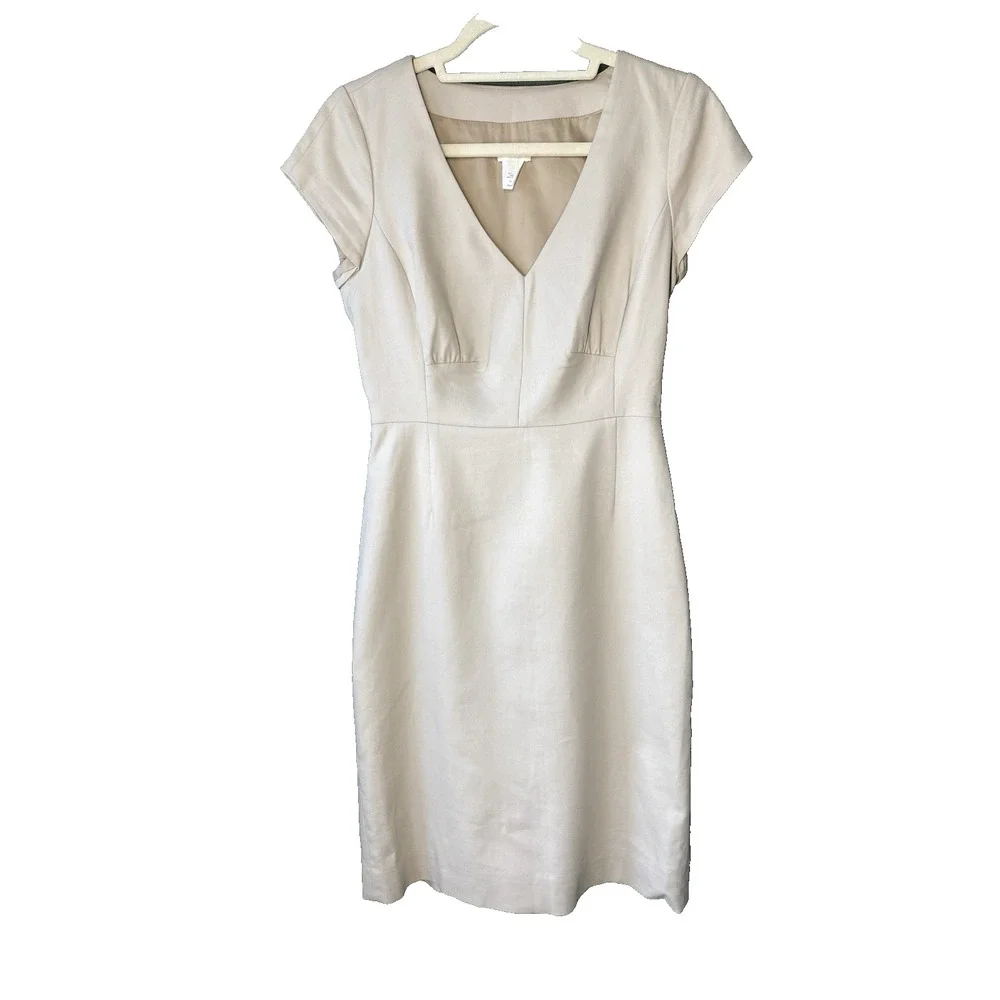 J.CREW Dress Womens 0 Tan Cotton Stretch Cap Sleeve V-Neck Suiting Career Mini